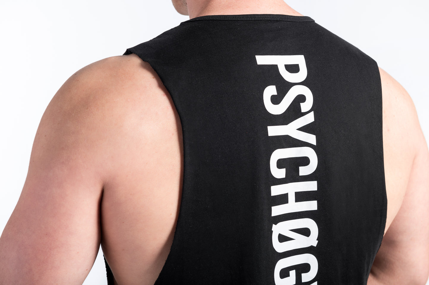 PSYCHOGYM Collection wide strap tank top t-shirt.